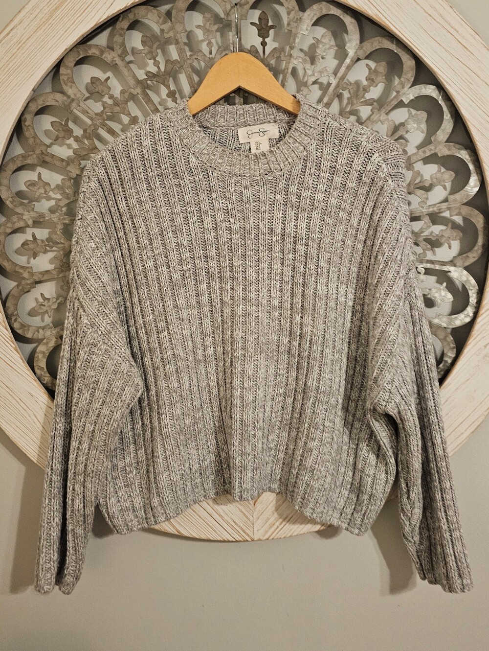 Jessica Simpson Heather Gray Ribbed Crewneck Sweater